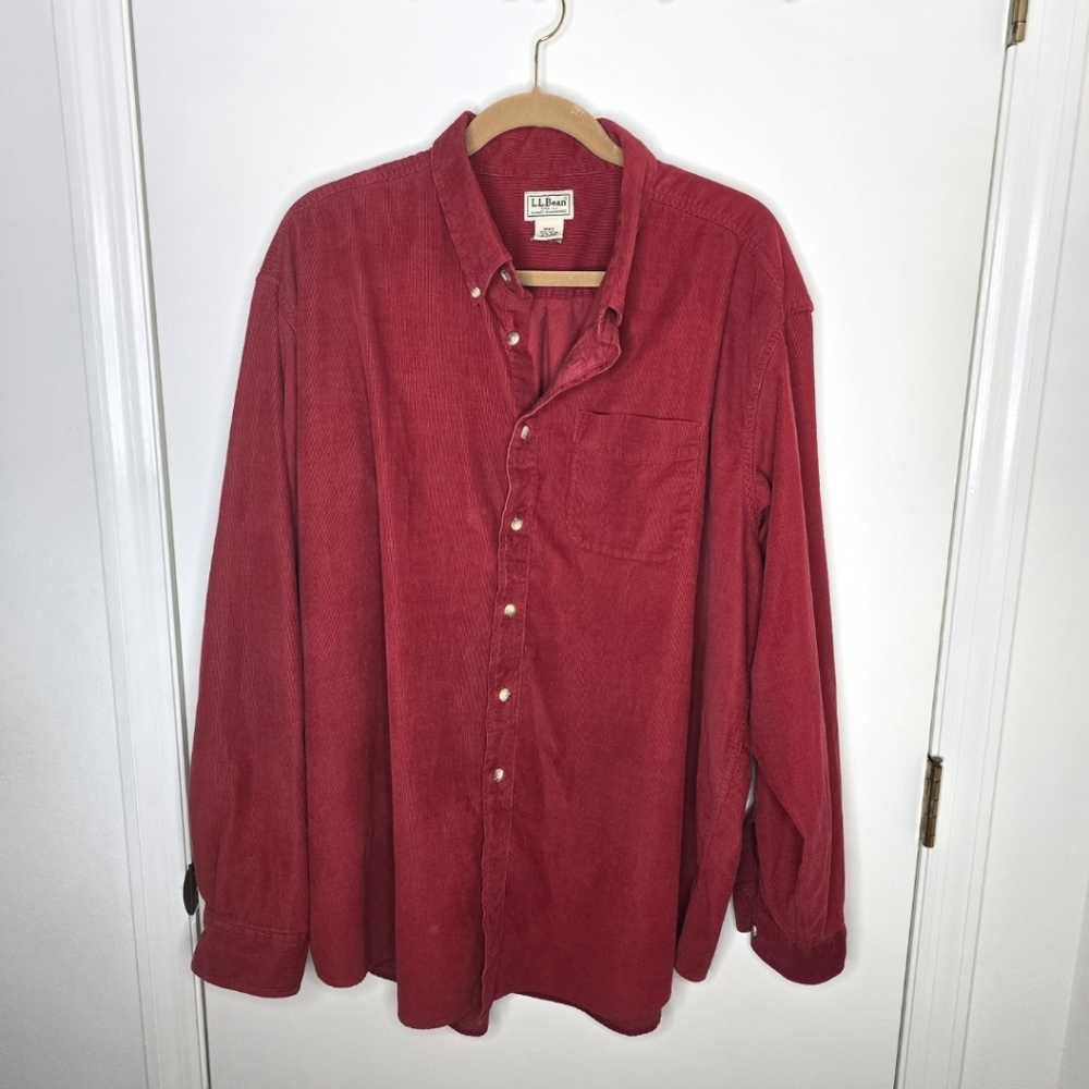 L.L. Bean Men's Red Fine Wale Corduroy Shirt XXL